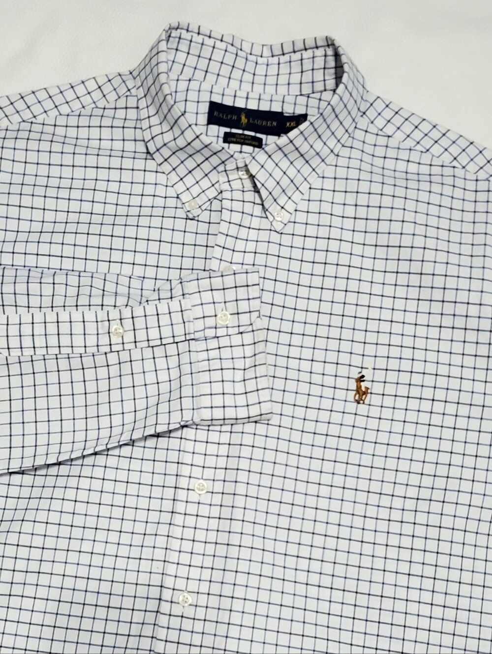 Ralph Lauren  Oxford Long Sleeve Button Down Shirt White Navy Windowpane Men XXL